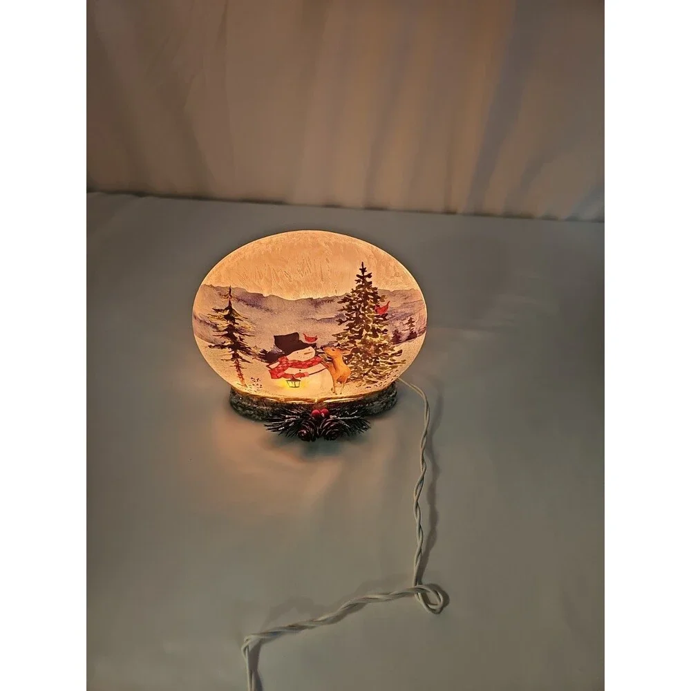 Lighted Frosted Glass Snowman Winter Scene Christmas Decor Deer Cardinals